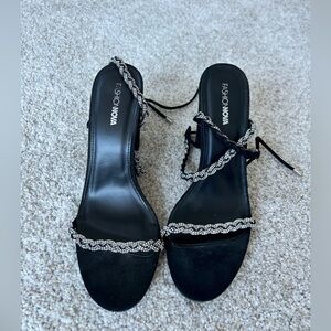 Fashion Nova Black Elegant Heels with Rhinestones 10